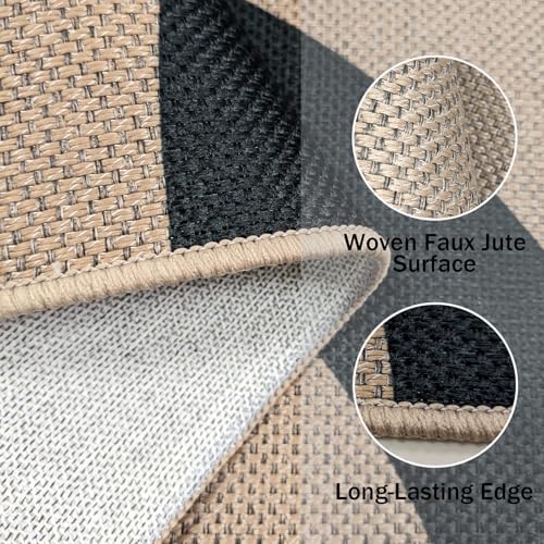 Faux Jute Rug 2.6x5Ft Half Circle Rainbow Doormat Easy Jute Carpet - Image 5
