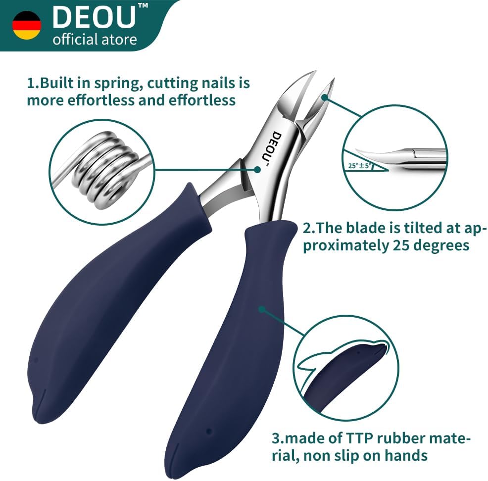 Podiatrist Toenail Clippers Ingrown Toenail Tools for Thick Nails and Inlaid Nails,Manicure and Pedicure Clippers,Heavy Duty Nail Clippers, Pedicure Tools (Dark Blue+Nail Remover)