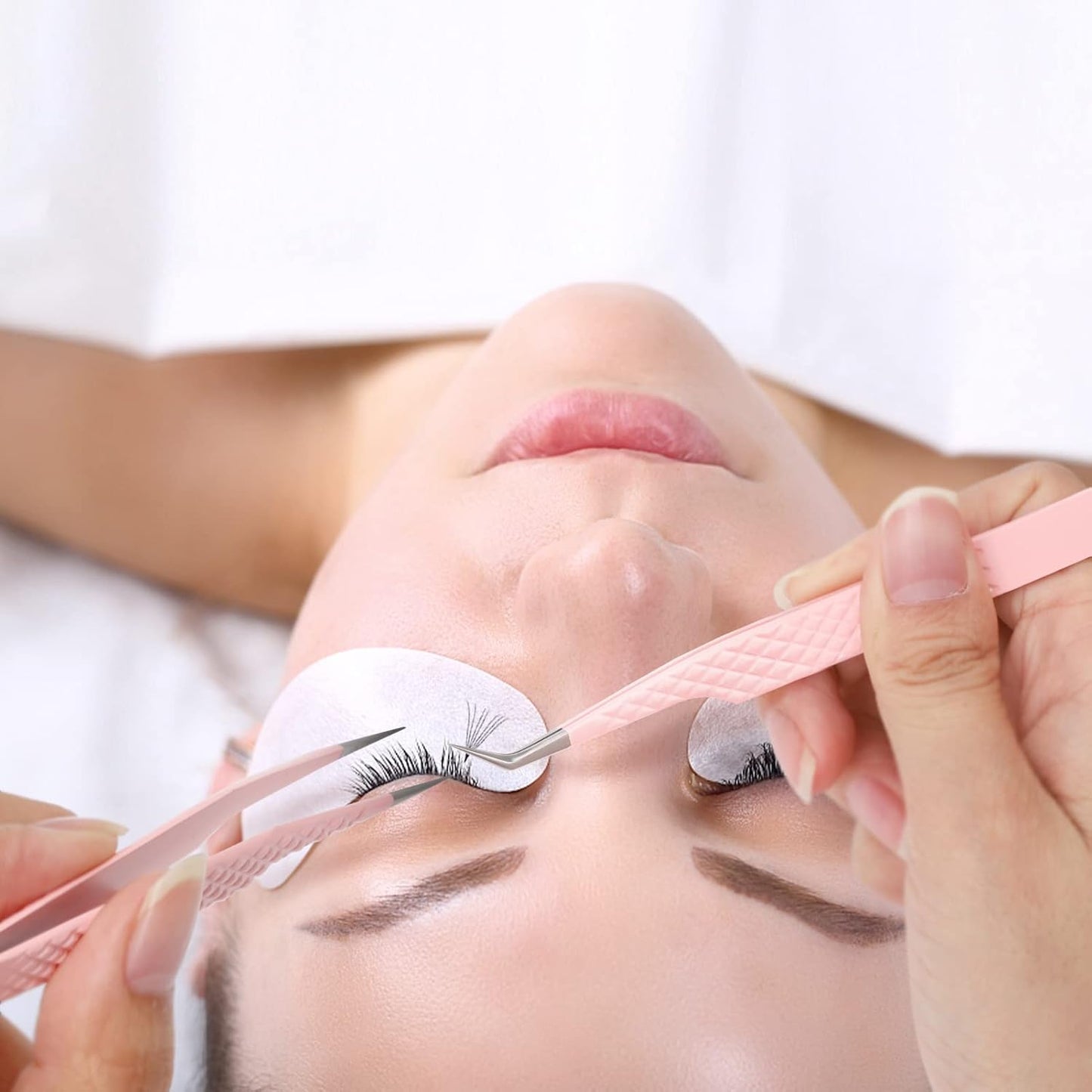 Professional Lash Extension Tweezers - Curved Fiber Tip Eyelash Tweezers for Volume Fans