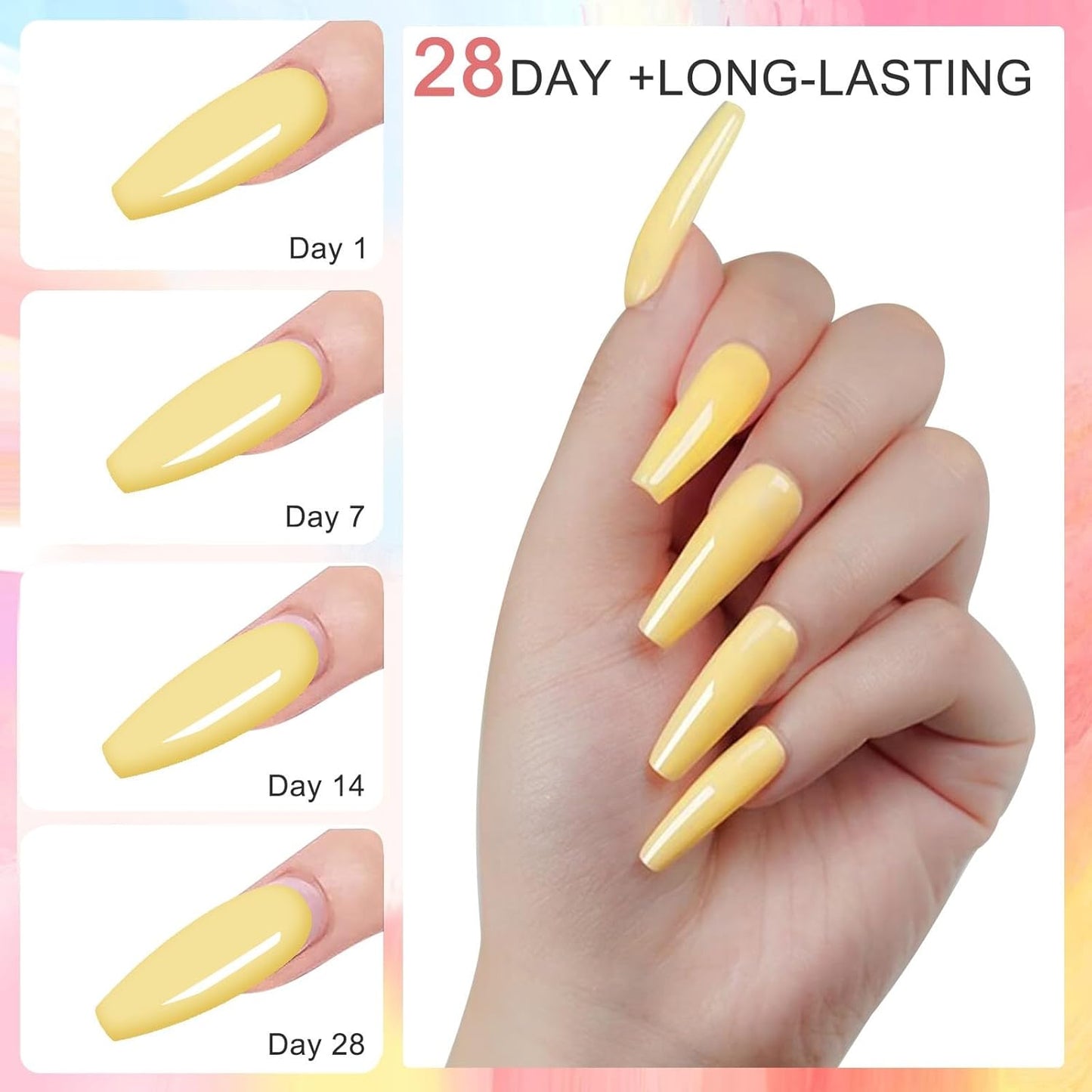 Neon Dip Powder Set, Honey Joy 6 Colors Pink Yellow Purple Green Blue Spring Sumer Dipping Powder Set Nail Art Manicure DIY Salon Home Gifts for Women, No Need Nail Lamp Cured, DP-U