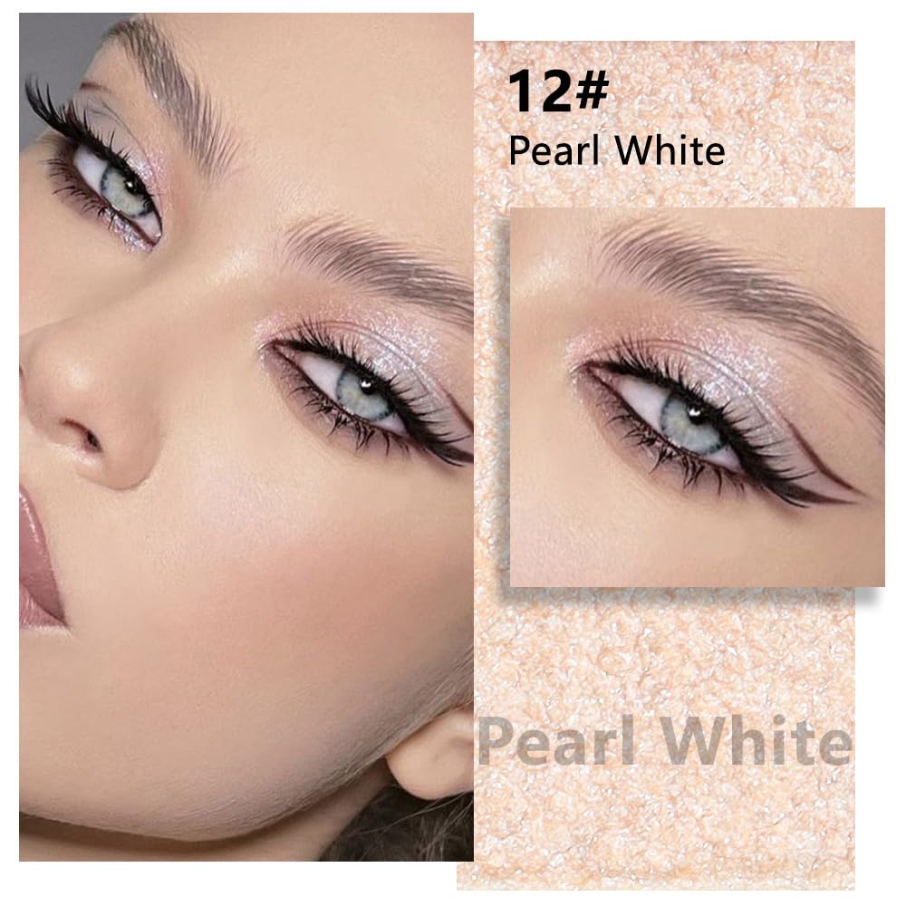 Kaely Pressed Single Eyeshadow Makeup, Pearl White Glitter Highly Pigmented Monochrome Eye Shadow Palette, Waterproof Neutral Powder Mini Eyeshadow, sombras para ojos, Lightweight Blendable, 12