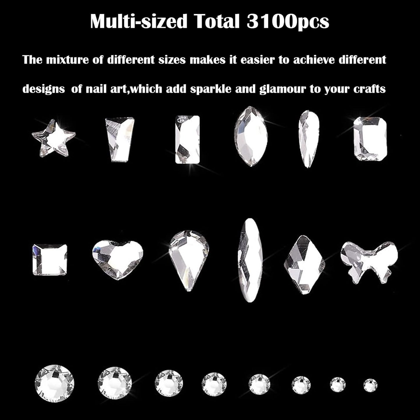 Nail Rhinestones Kit, Nail Art Decorations with Wax Pencil Flat AB Rhinestones Kit DIY Crafts Gemstones for Nail, Shoes, Clothes, Jewels (600 Powder diamonds + 2500 flat rhinestone)