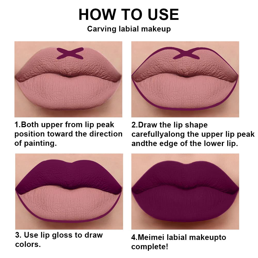 evpct 2Pcs Purple Plum Matte 24-hour Liquid Lipstick and Lip Liner Pencil Makeup Set Women Dark Red Bright Berry Liquid Lipstick Matte Lip Tint 24H and with Lip Liner Set Waterproof Long Lasting 1