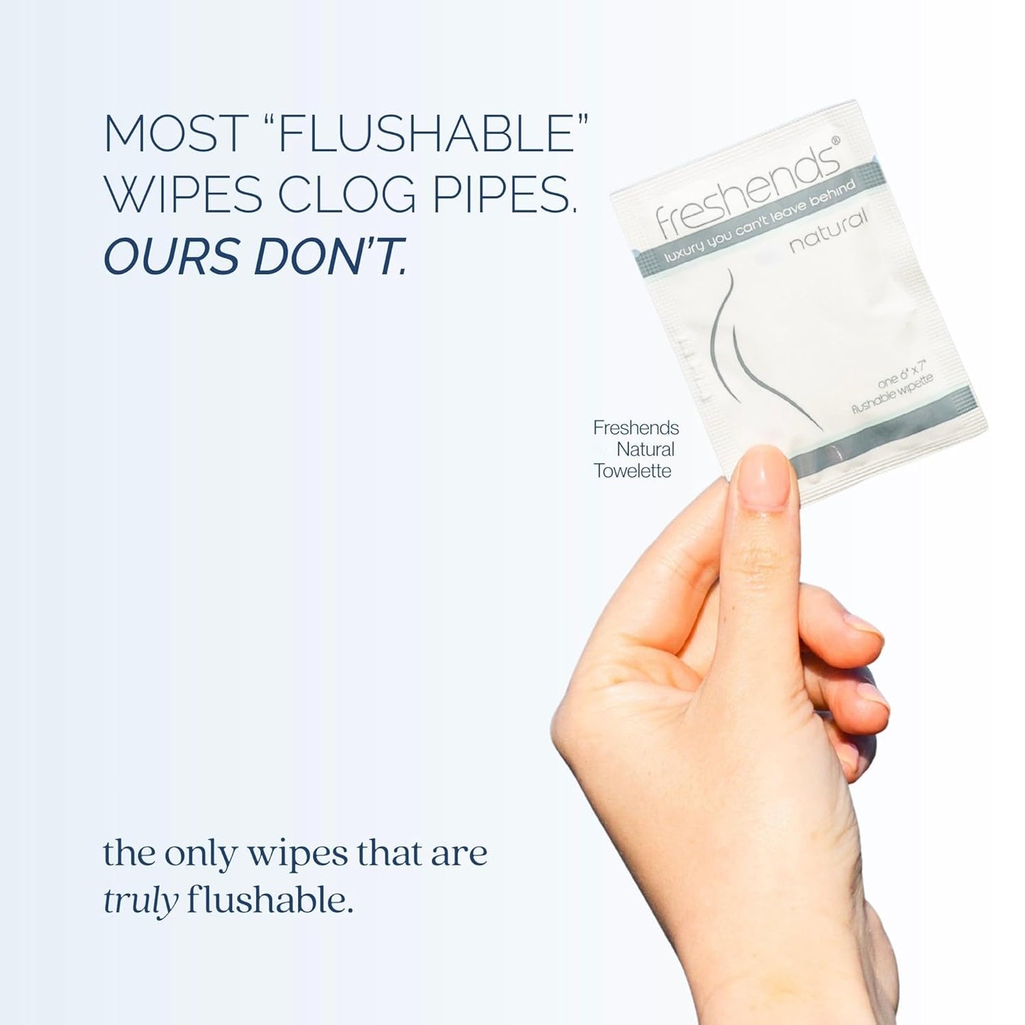 Freshends Flushable Individually Wrapped Wipes – 100 Bulk Pack Luxurious Towelettes, Guest Bathroom Essentials for Weddings, Restaurants, Bars & Clubs – Gray, Travel-Size, Disposable