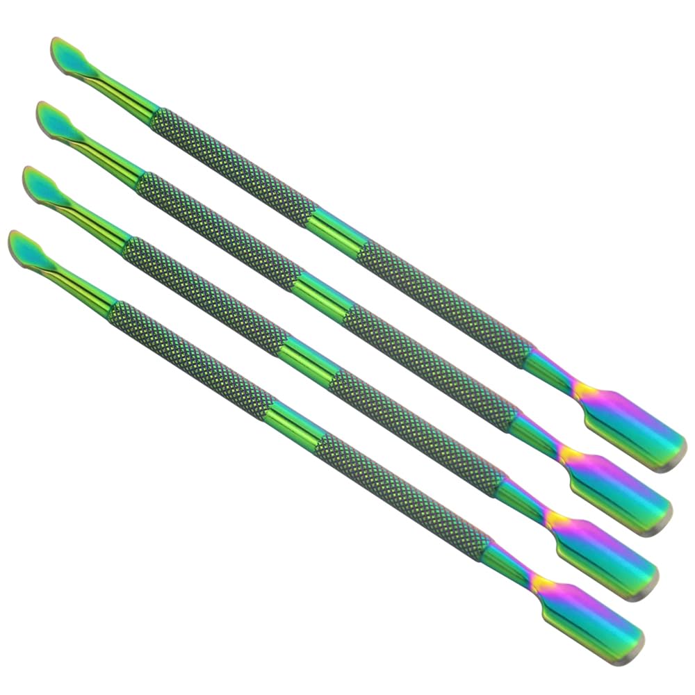 4 Pieces Nail Cuticle Pusher Stainless Steel Nail Polish Cuticle Remover Double Ended Manicure Nail Pedicure Tool Metal Cuticle Peeler Scraper for Fingernails and Toenails (Rainbow)