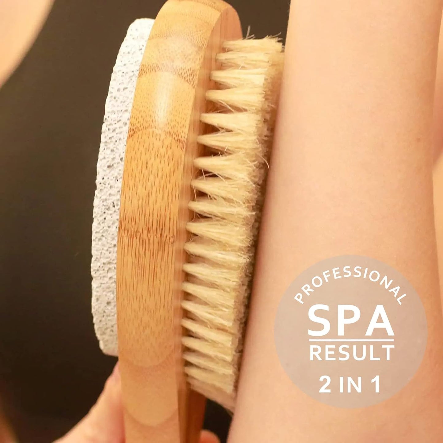 ICANdOIT 2 in 1 Long Handle Bath&Shower Brush,Bath Scrubber,Boar Bristle with Pumice Stone Exfoliate & Soften Skin,Dry Brushing Body Brush for Cellulite&Lymphatic Drainage