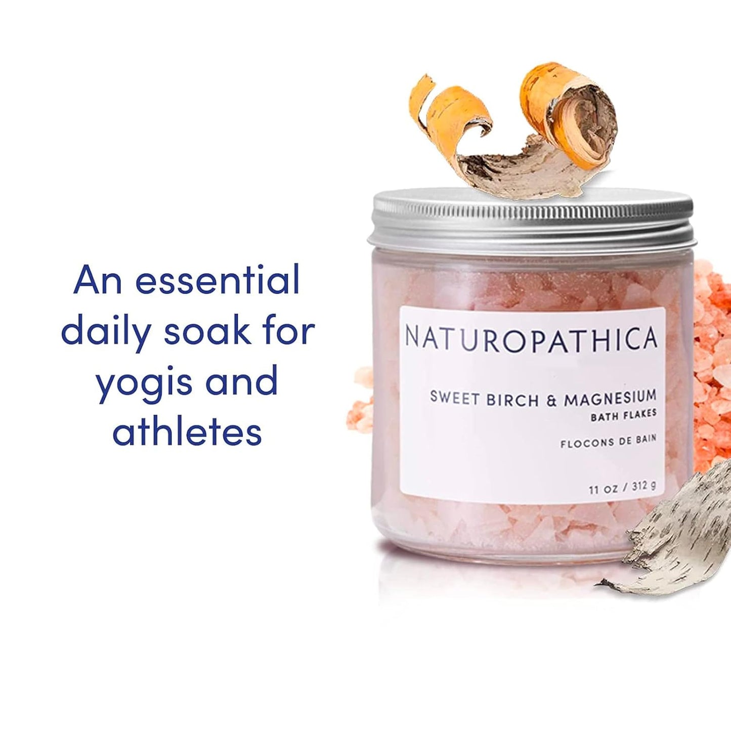 Naturopathica Sweet Birch and Magnesium Bath Flakes, Soothing Daily Bath Soak for Muscle Discomfort, Bathing Alternative to Epsom Salt, Relaxing Tension Relief Soak for Men and Women, 11 oz