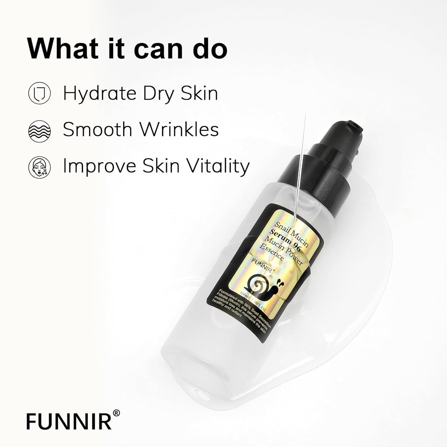 Snail Mucin Serum 96% 200ml, Hydrating Serum for Face with Snail Secretion Filtrate for Dull Skin, Skin care products for All Skin Types