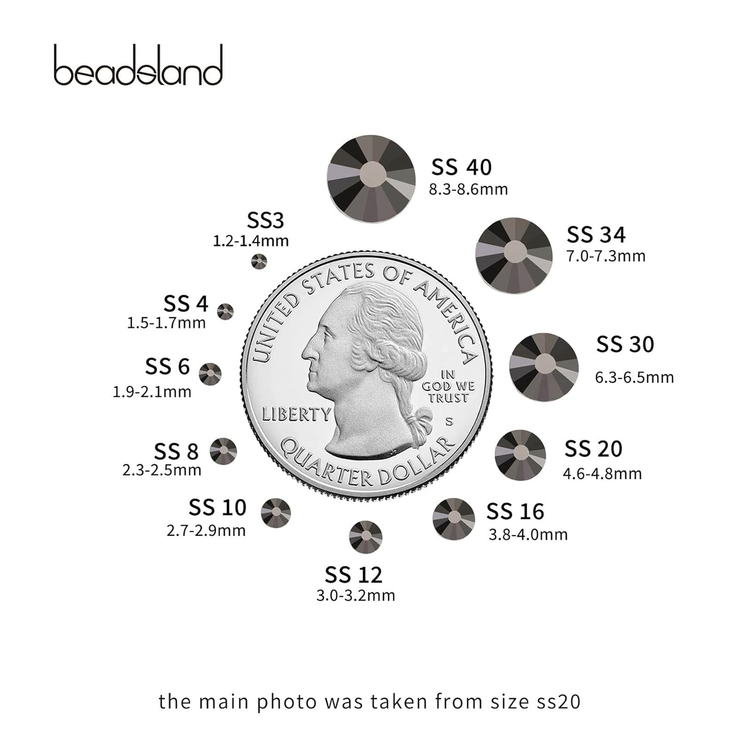 Beadsland 1440 Pieces Flat Back Crystal Rhinestones Round Gems,Hematite,SS10,2.7-2.9mm