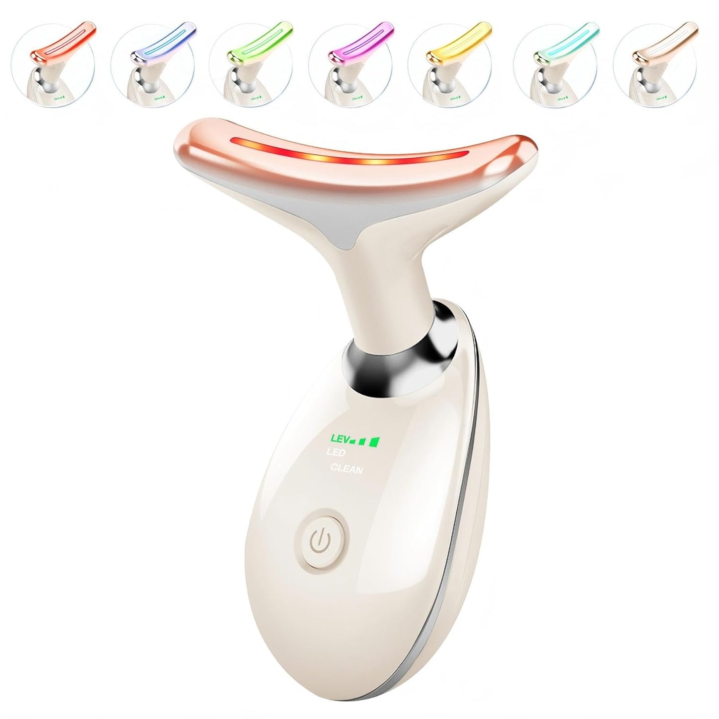 Red Light Therapy for Face and Neck, 7 Color Beauty Face Massager Tool, Vibrating Facial Massager with Thermals for Wrinkles, Double Chin, Glossy White