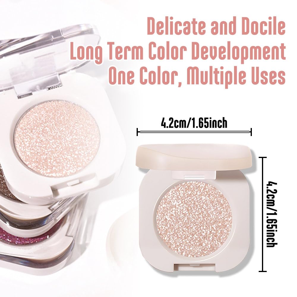 Pear White Shimmer Single Eyeshadow, Natural Warm Champagne Gold Glitter Eyeshadow Palette Makeup, Highly Pigmented Long Lasting Shimmer Shiny Pressed Powder for Women, Vegan & Cruelty-free 11