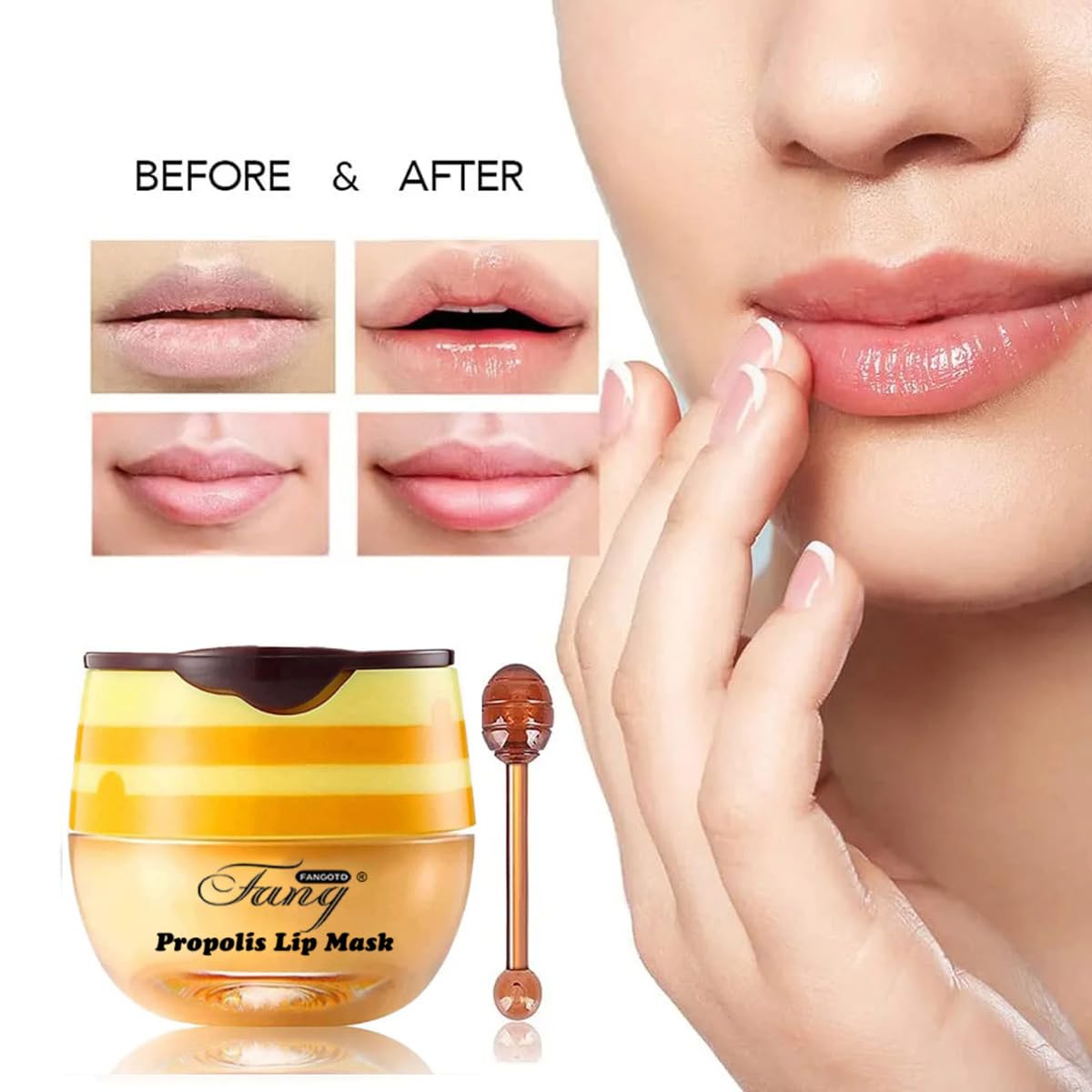 4 PCS Bee Lip Balm Honey Pot,Lip Mask Propolis Moisturizing,Prevention Dry and Cracked Lip Scrubs Exfoliator Lip Wrinkle Skin Care Products (Honey & Coconut & Mint & Cherry)