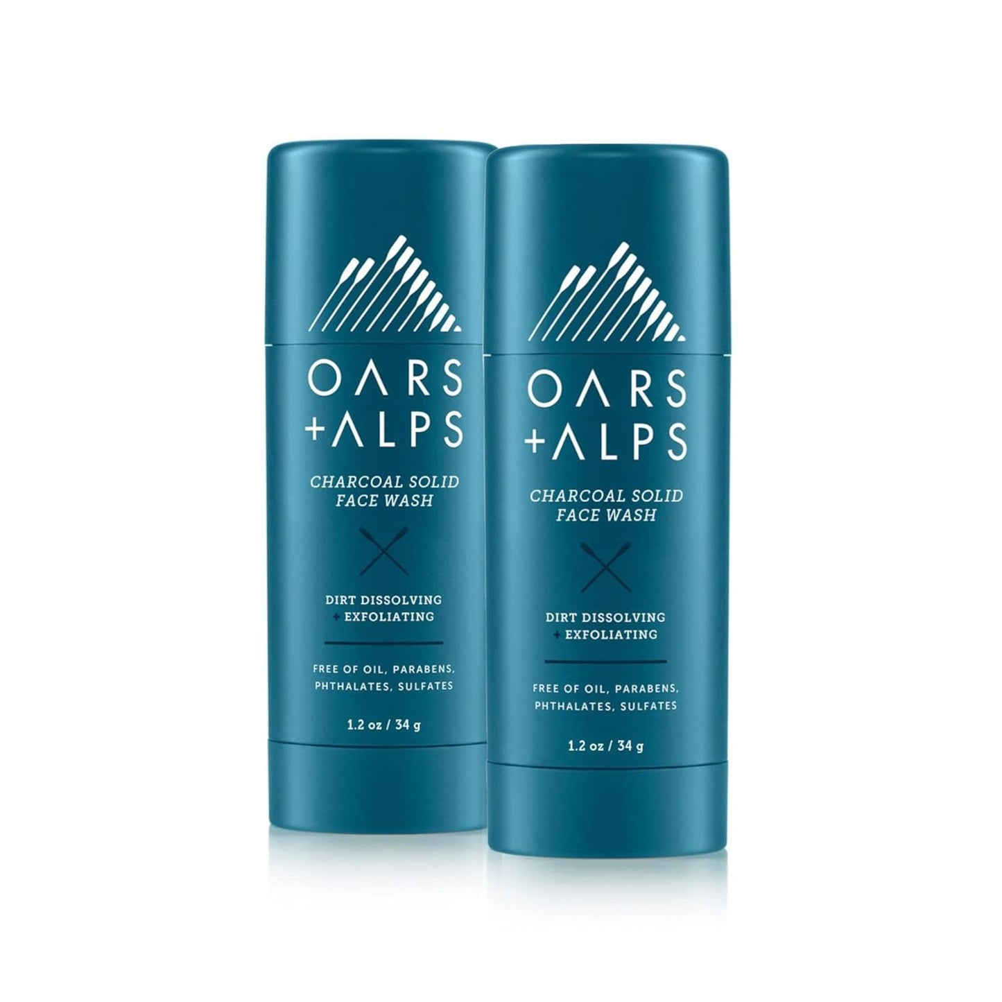 Oars + Alps Face Wash with Activated Charcoal, Dermatologist Tested Exfoliating Facial Cleanser, TSA Friendly, 1.4 Oz, 2 Pack