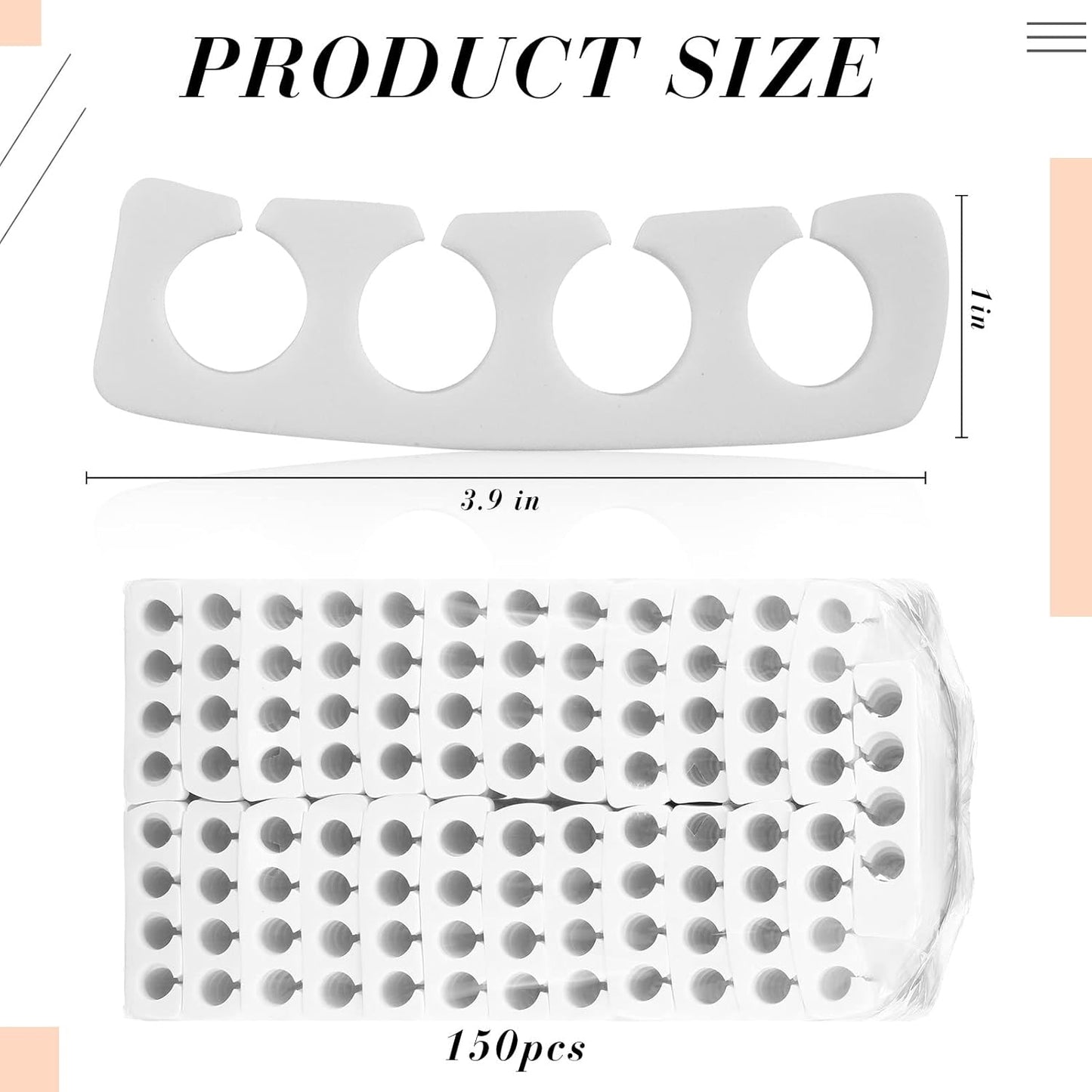 300 Pcs Toe Separators for Nail Polish Bulk Toe Separator Pedicure Correct Foot for Men Women Nail Polish Comfy Soft Pedicure Supplies(White)