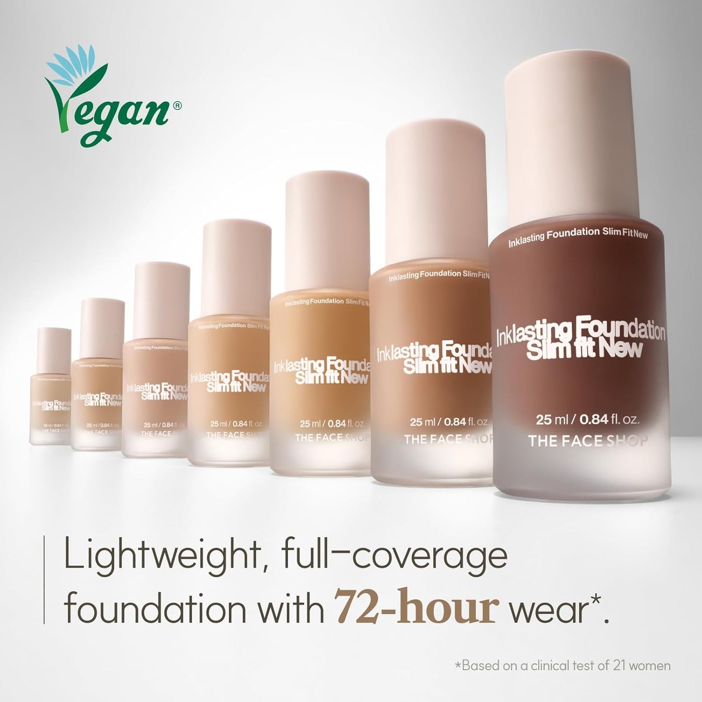 THE FACE SHOP Ink Lasting Liquid Foundation, Full Coverage, 72‑Hour Wear Semi‑Matte Finish, Makeup with Bakuchiol, N710 Espresso, 0.84 Fl. Oz.