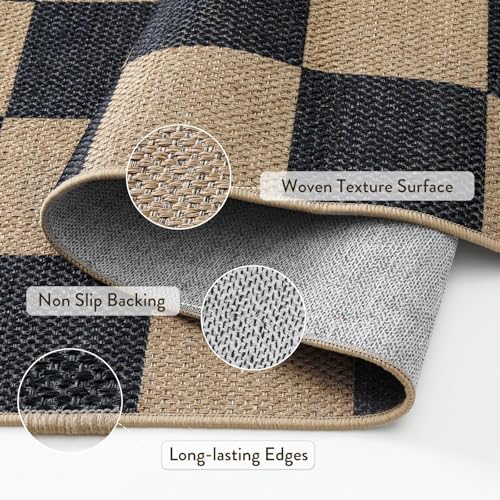 Lahome Checkered Easy Jute Outdoor Runner Rug, 2x6 Kitchen Rugs Washable - Image 3