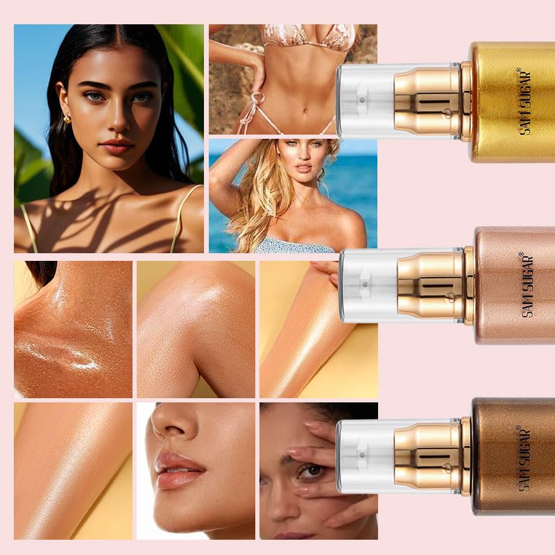 Shimmer Body Oil, Long Lasting Moisturizing Body Glow Glitter for Women Face Luminizer Highlighter Makeup 100ml Shimmer Oil for Glowing Skin Lotion (Medium Rose Gold)