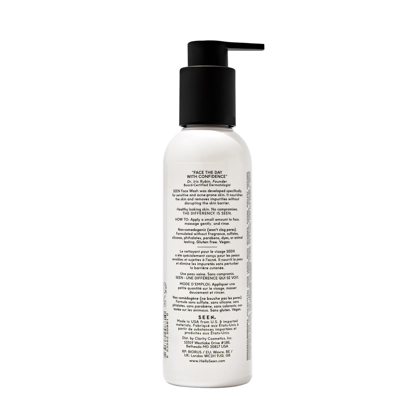 SEEN Face Wash, Fragrance Free -Non-Comedogenic & Non-Irritating Face Cleanser - Dermatologist-Developed - Safe for Sensitive, Eczema & Acne Prone Skin