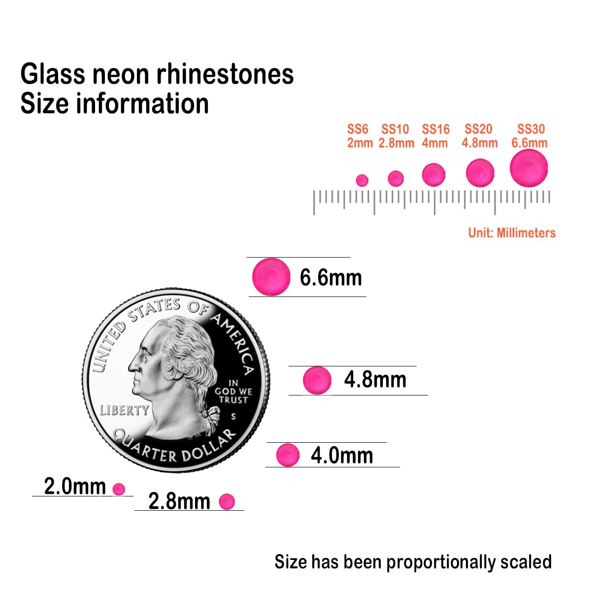 Flatback Glass Rhinestones,Bedazzler Gems 288pcs Non Hotfix Crystal Rhinestones for Nail Charms Crafts Clothes Tumblers,Hot Pink Neon,SS30