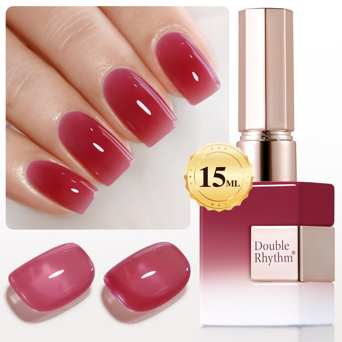 Double Rhythm 0.50 OZ Translucent Gel Polish Same Color Same Bottle Sheer Pastel Neutral Natural Milky 15 ML Jelly UV Nail Art DIY at Home (Dark Rose Red-A1514)