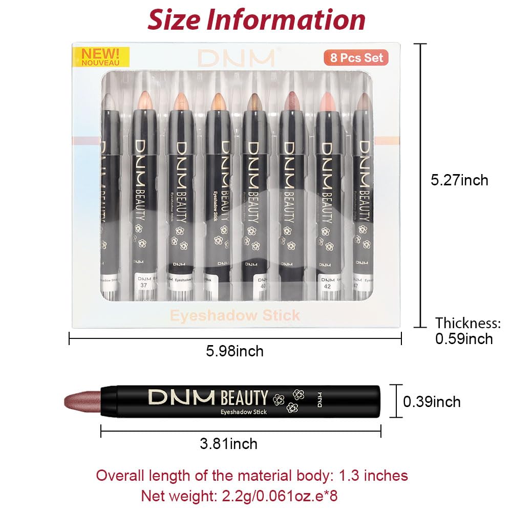 Kaely 8Pcs Cream Eye Shadow Sticks Set, Matte Shimmer Eyeliner Pencil Eyeshadow Palette Makeup, Eye Highlighter Brightener Stick for Older Women Waterproof Pigmented, sombras para ojos 05