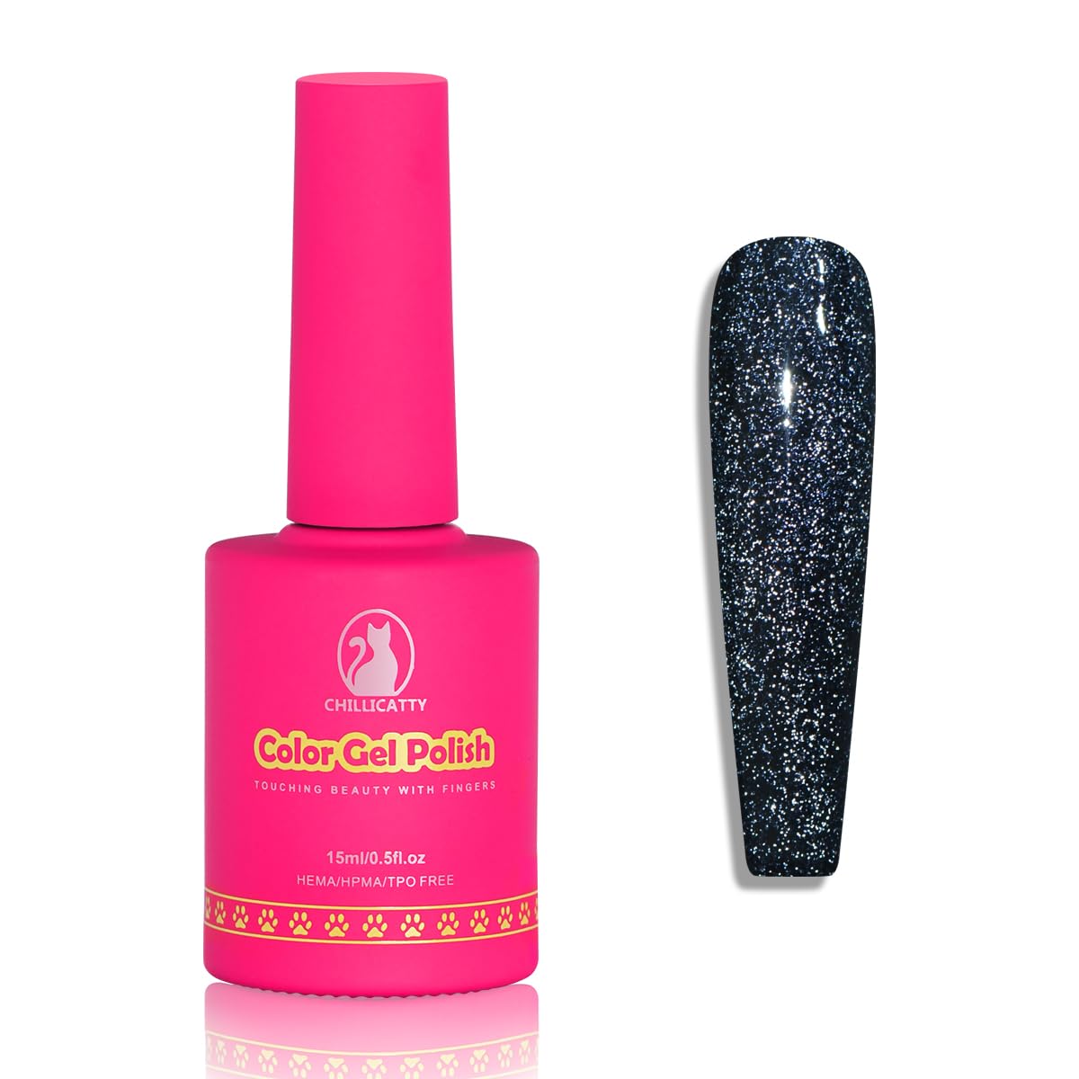 Reflective Glitter Gel Nail Polish, HEMA HPMA TPO Free, Black Flash Diamond Shimmer, Need UV Lamp Long Lasting Salon Perfect Gel Nail 15ML for Women (Dia-008)