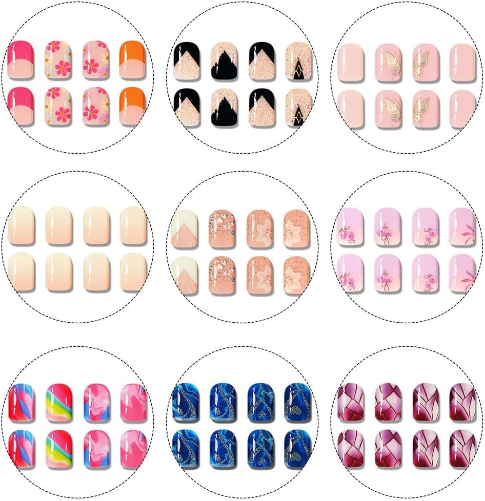 Semi Cured Gel Nail Strips French Tip Gel Nail Strips Whhite Flower Stickers Glitter Wraps Need UV/LED Light Salon Quality & Easy to Use for Women 20 Pcs