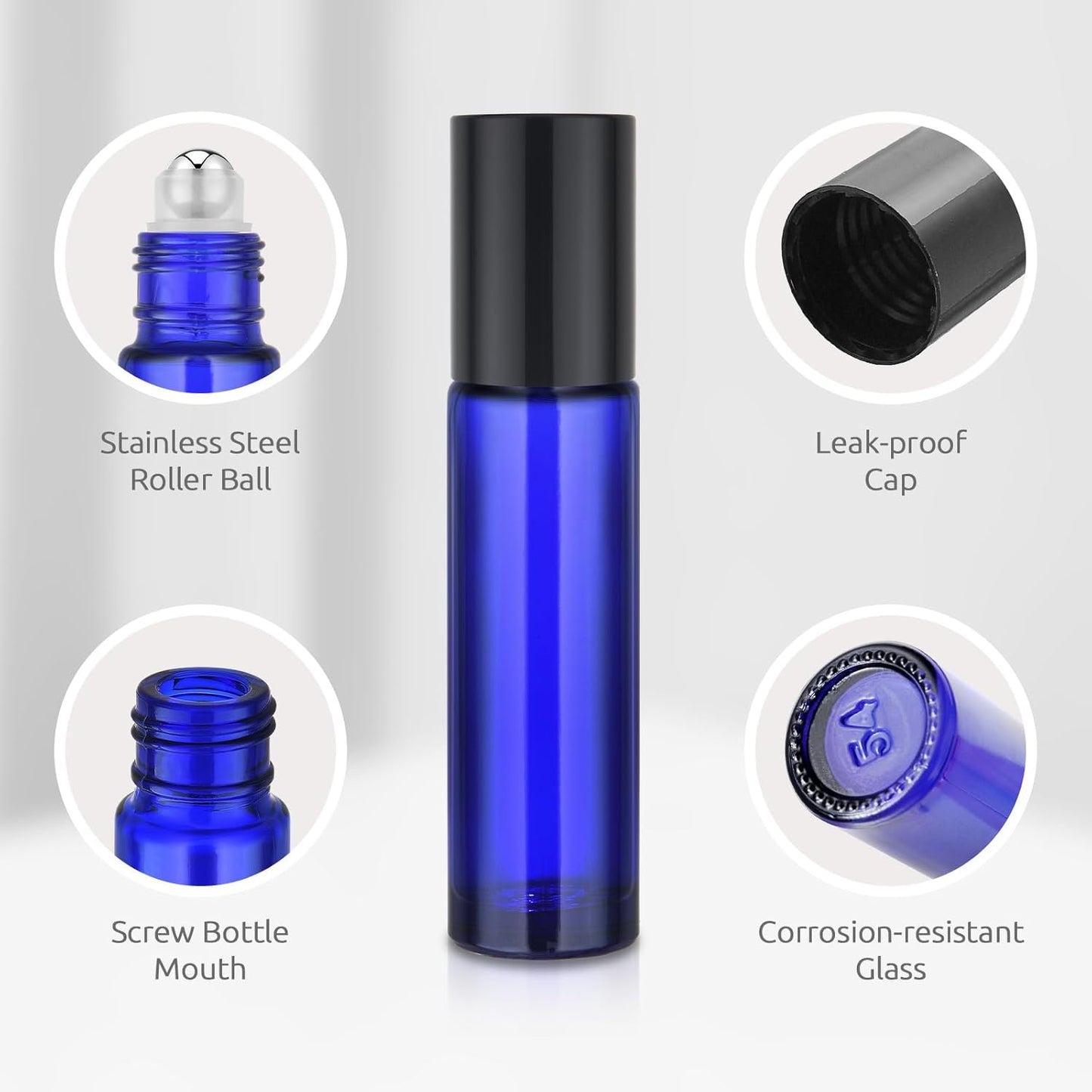 10ml Roller Bottles for Essential Oils, 4 Pack Glass Roll on Bottles Stainless Steel, Opener, Pipettes, Funnel, Stickers, Refillable Container for Perfume