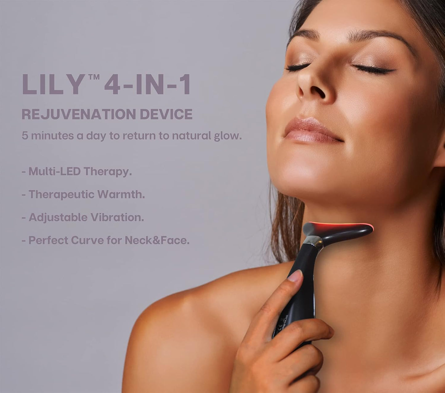Lily Neck Face Massager, Face Sculpting Tool, Skin Rejuvenation Device with Thermal, Triple Action LED and Vibration, for Anti-Aging, Lifting and Tightening Sagging Skin (Frosted Black)