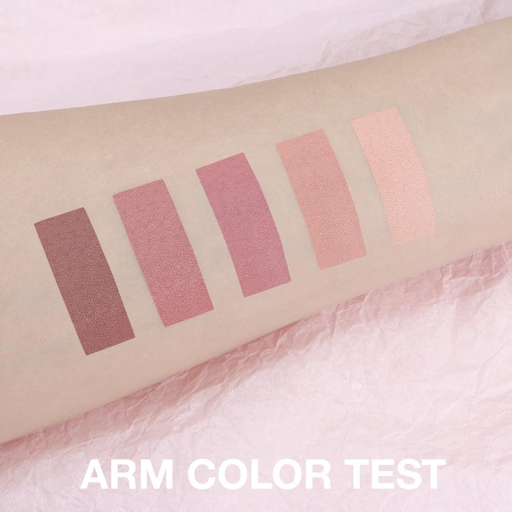 5 Colors Matte Pink Eyeshadow Makeup Palette, Nude Pink Rose Mauve Brown Cocoa Neutral Matte Cream Mini Eye Shadow Palette Makeup for Older Women Blue Green Eye, Blush Contour Palettes sombras de ojos