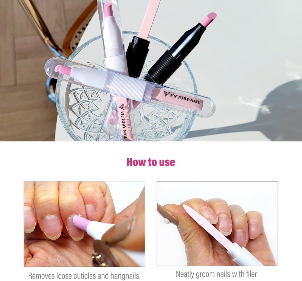 2PCS Victory Ceramic Stone Two-Way Nail Pusher & File (Black) Cuticle Trimmer Manicure Tools Professional Nail File Pumice Fingernail Files