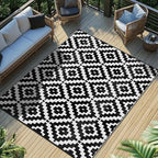 Favoyard Outdoor Rug Black & White 6x9 ft Waterproof Reversible Carpet Mat by OutdoorFurnitureAccessories