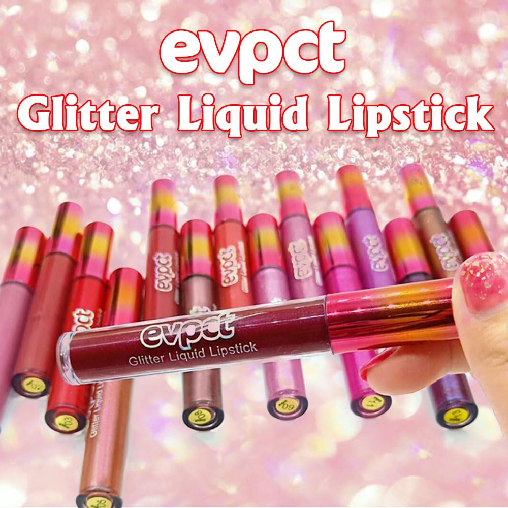 evpct 1Pcs Plum Red Glitter Metallic Shimmer Diamond Lipstick Lip Gloss Stain Set for Women Long Lasting Waterproof, Mauve Red Sparkle Glitter Matte long Wear Liquid Lipstick Lip Makeup Kit, 15#