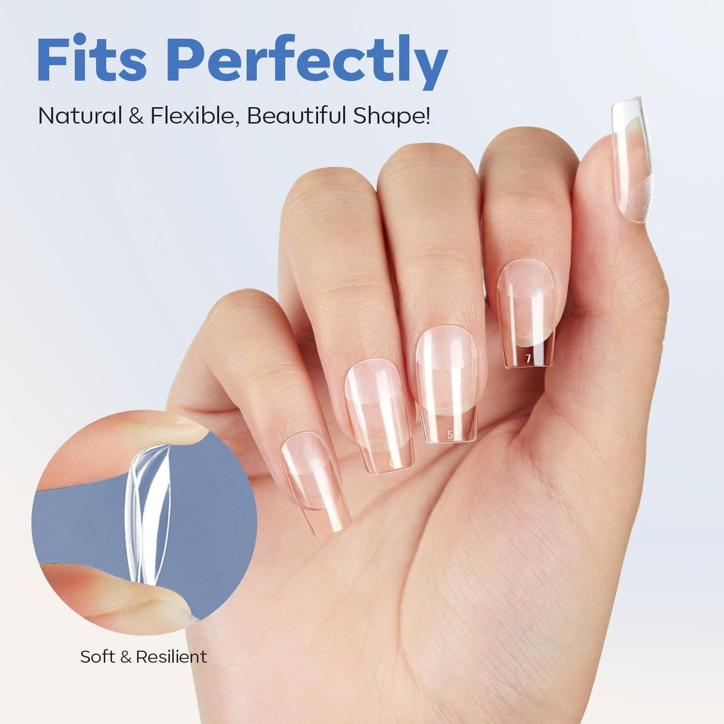 modelones Short Square Nail Tips, Pre-shaped Soft Gel Tips Fake Nails False Acrylic Clear Full Cover Press on Extension Gel Kit Manicure DIY at Home 216PCS 12Sizes
