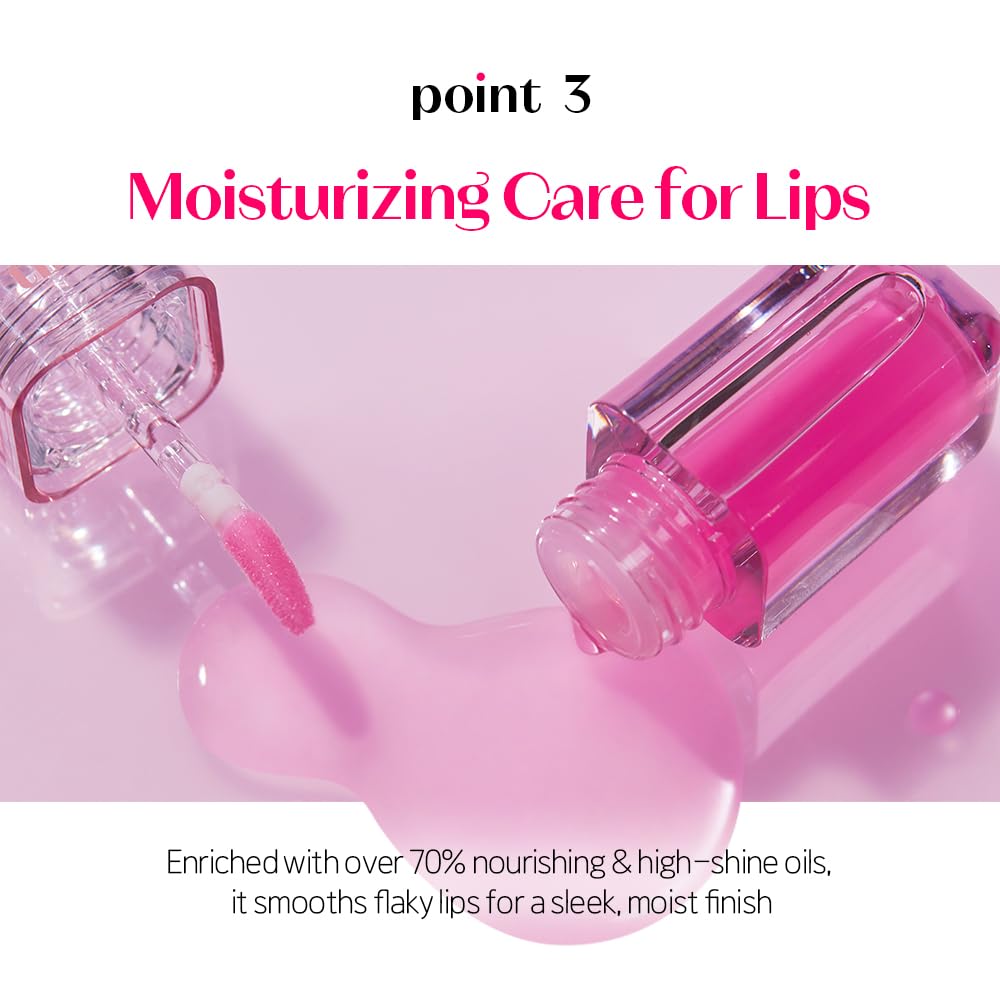 ETUDE Dear Darling Oil Tint #4 Sweet Apple 4.2g | High Moisturizing and Strong Hydrating Lip Oil/Lip Gloss | Smooth and Moist Lips | Non-Sticky Lip Oil Tint For Dry Lips | K-beauty