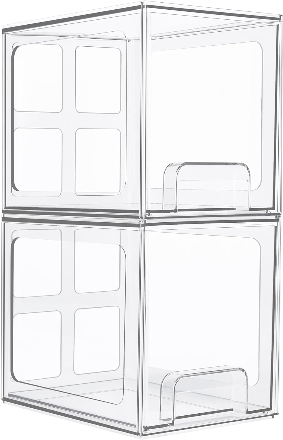 Vtopmart 2 Pack Stackable Storage Drawers, 6.6''Tall Acrylic Bathroom Makeup Organizers,Clear Plastic Storage Bins For Vanity, Undersink, Kitchen Cabinet,Pantry Organization and Storage