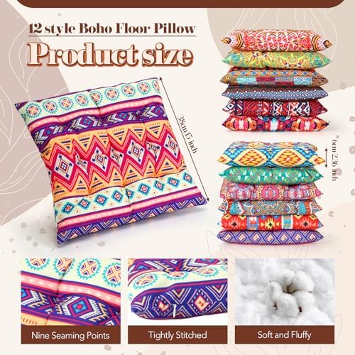 Nuogo 12 Pcs Bohemian Floor Cushions, 15 Inch Meditation Pillow - Image 2