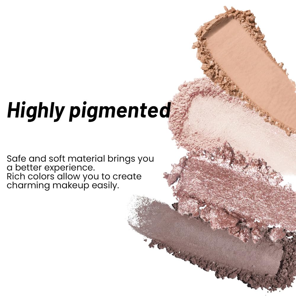 4 Colors Eyeshadow Makeup Palette,Nude Champagne Gold Light Dark Brown Natural Neutral Eye Shadow Palette with Mirror,Long Lasting Naturing-Looking,Waterproof