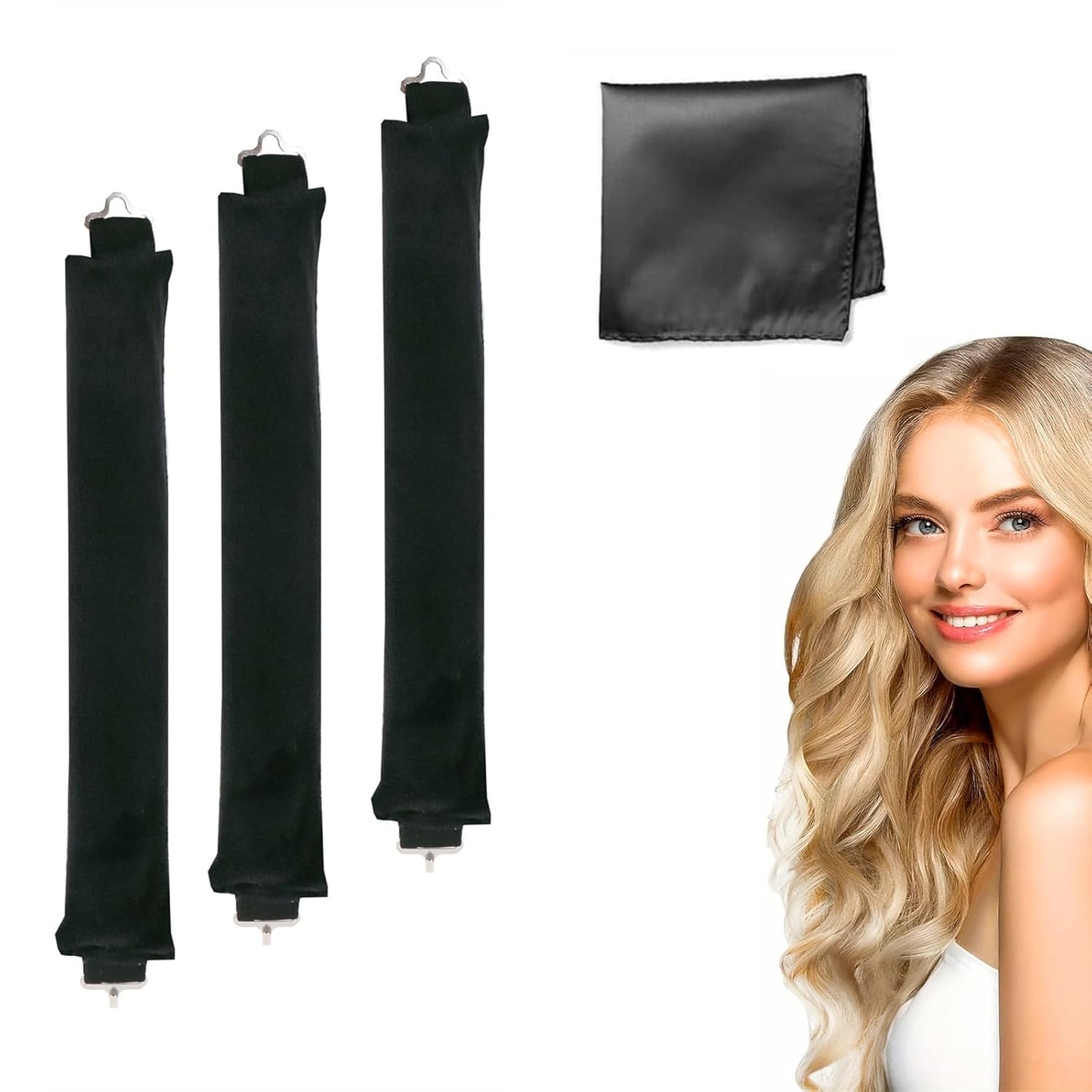 Heatless Hair Curler Overnight Curl Rods for All Hair Types, Healthy and Stylish Heatless Curling Set jumbo heatless hair curler to sleep in Heatless Hair Curlers (Black, Medium)