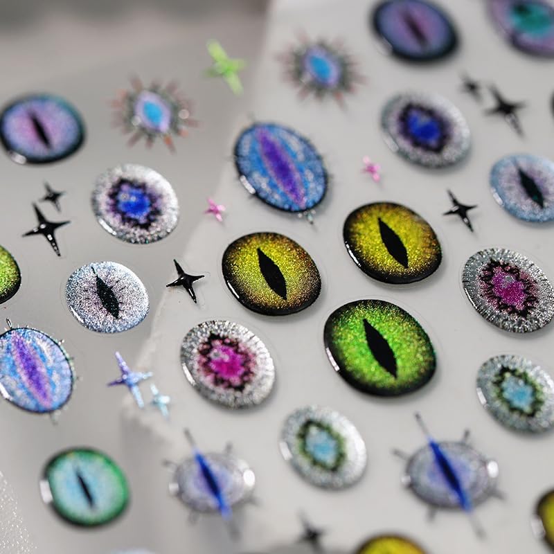 Halloween Nail Art Stickers 5D Embossed Devil Eyes Nail Stickers, Self-Adhesive Durable Nail Art Decals for Women Girls, Nail Wraps Decoration Manicure for DIY Acrylic Nail Accessories