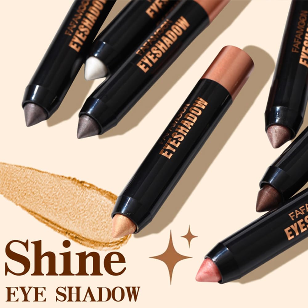 3Pcs Monochrome Cream Shimmer Glitter Eyeshadow Pencil Stick for Women, Eye Shadow Eyeliner Pencil Sticks Makeup, sombras para ojos, Waterproof, Vegan & Cruelty-Free, (01+02+06, 3Pcs)