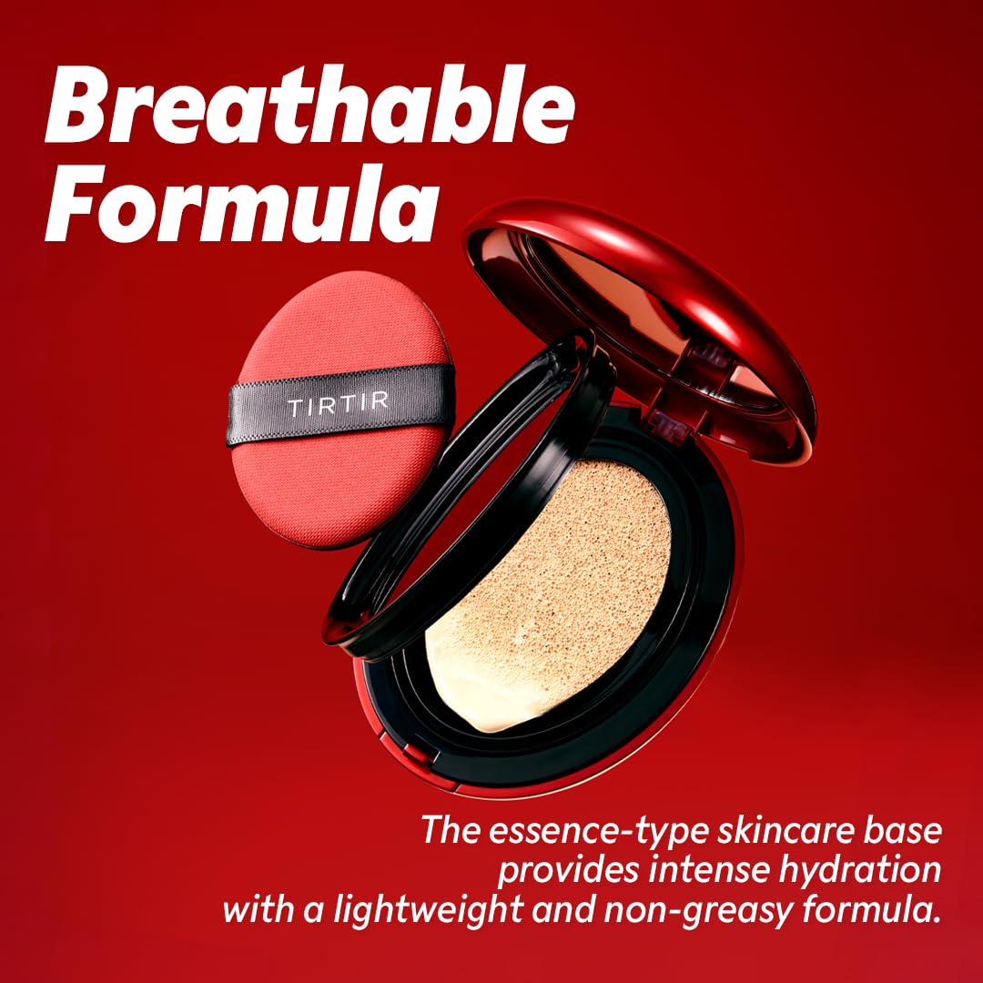 TIRTIR Mask Fit Red Cushion Foundation | Full coverage, Weightless, Skin fit, Satin Glow Finish, Korean Makeup BB Foundation, beauty, Tattoo cover up, Buildable (#17C Porcelain, 0.63 Fl Oz)