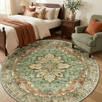 RELEANY Washable Area Rug, Round 6ft, Brick/Brown/Green - Image 3