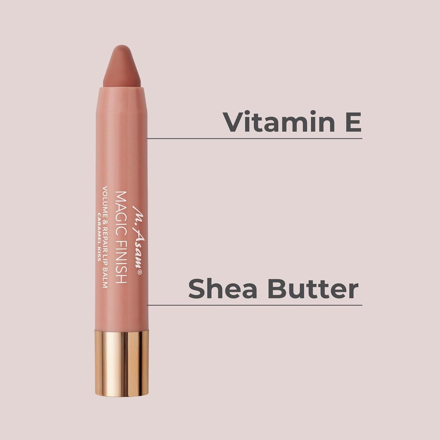 M. Asam MAGIC FINISH Volume & Repair Lip Balm Caramel-Kiss (0.11 oz) - Lip balm for delicate shine & more volume with plumping & nourishing vitamin E & shea butter