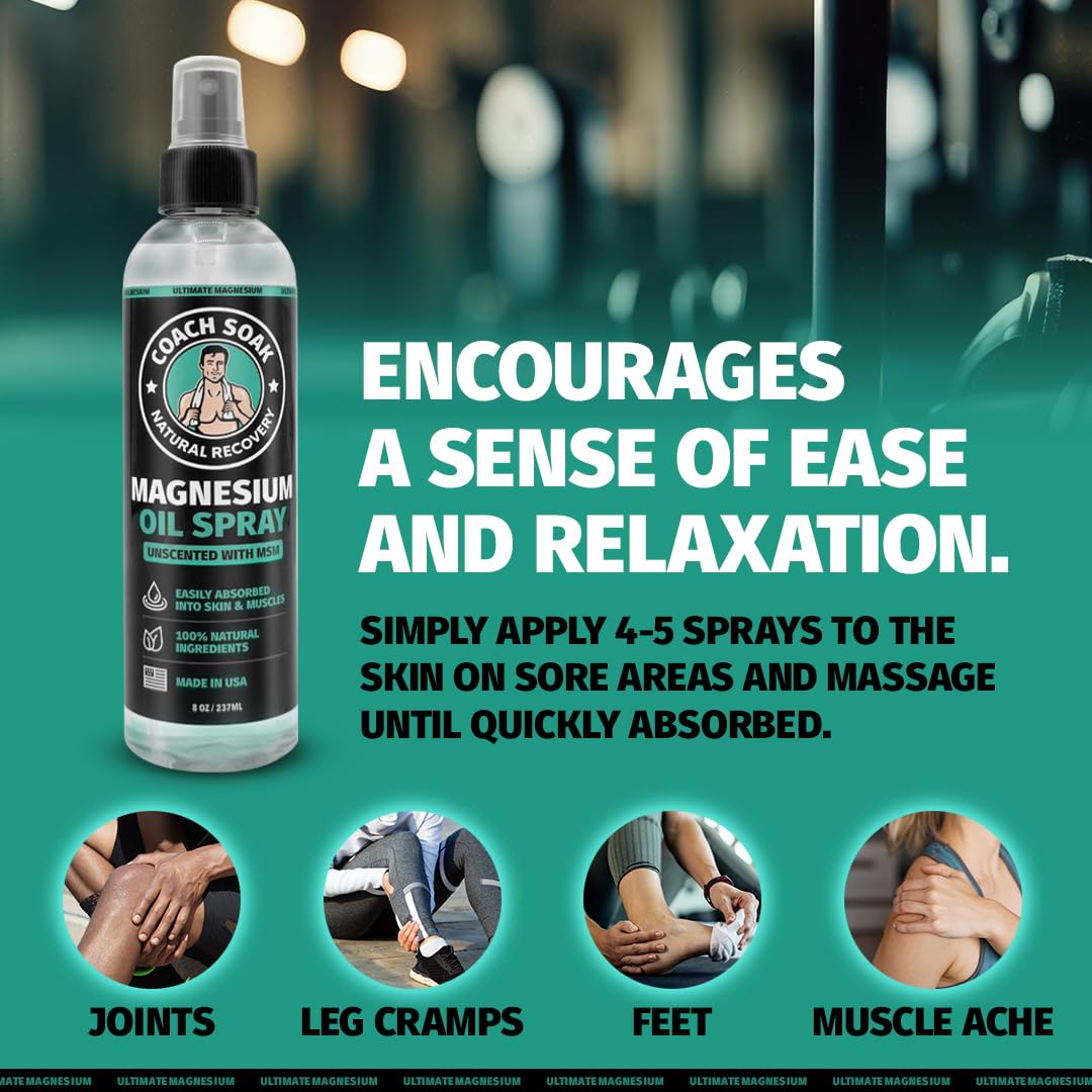 Coach Soak Magnesium Bath Soak Bundle - Bath Flakes with Peppermint & Vitamin C, Oil Spray & Cooling Lotion with MSM - (3 Pack) - Cooling Peppermint