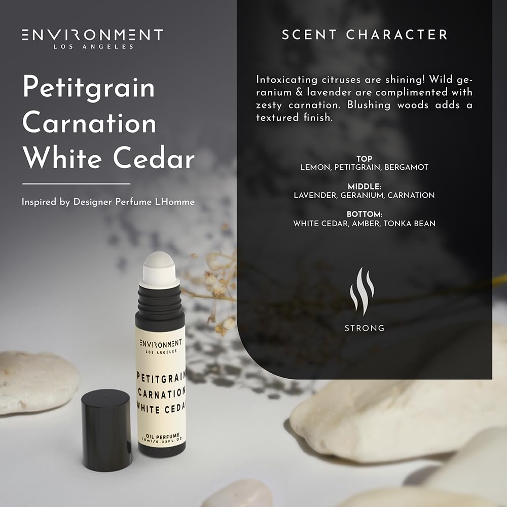 ENVIRONMENT Inspired by Designer Perfume LHomme 10ml Roll-on Perfume (Petitgrain | Carnation | White Cedar) Body Oil Fragrance, Roll On Oil, Body Fragrance for Women & Men, Luxury Scent, Cruelty-Free