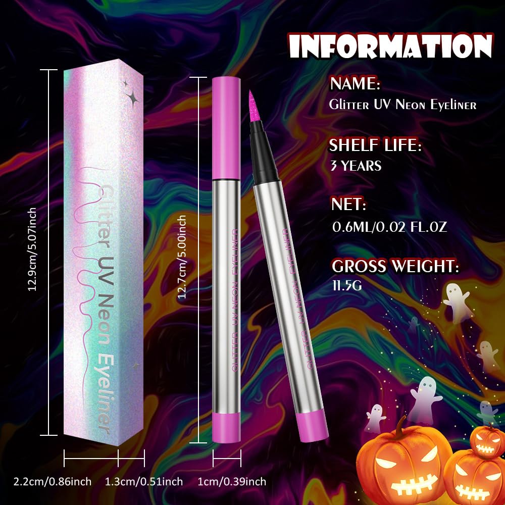 evpct Purple Shimmer Eyeliner UV Neon Gel Eyeliner Pencil Makeup, Rainbow Halloween Colored Colorful Gel Eye Liner Pen Glow in Dark Makeup, Long Lasting Waterproof Eyeliners for Face Body Painting