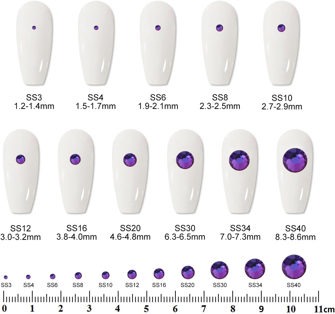 3000 PCS SS10 Flatback Rhinestones,12-Facet Diamond-Cut Glass Gems for Nail Art,Clothing,DIY Crafts,Glue-On Decoration Stones with Silver Backing,Purple Velvet