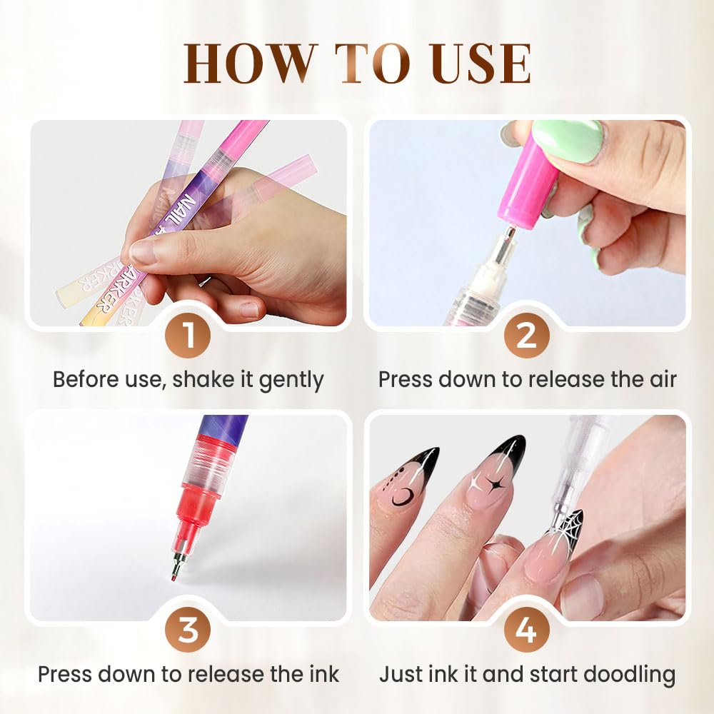 12 Colors Nail Art Pens Set, Nail Art Markers Doodle Pen for Kids Adults, Nail Art Tools for Polishing Dotting Painting Liner DIY (1 Set)