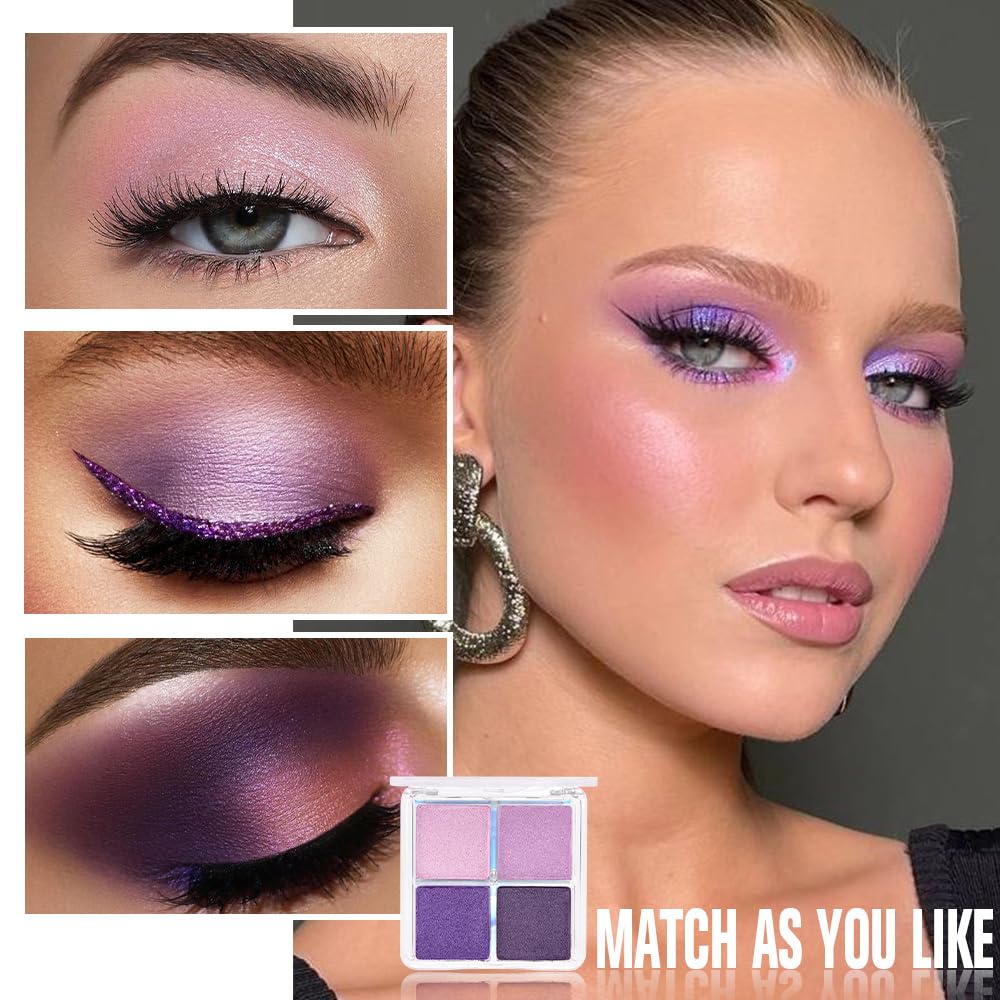 evpct Eyeshadow Quad Palette, Nude Pink Orchid Lavender Dark Purple Glitter Shimmer Metallic Matte High Pigment Eye Shadow Palette Makeup for older Women, Smudge Proof, Vegan Cruelty-free, Seductive
